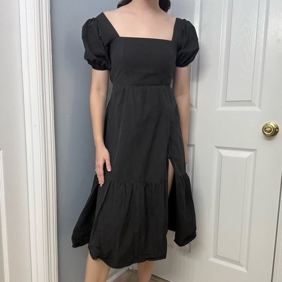 ASTR the Label Dress Midi Puff Sleeve Coquette Black Cottagecore Extra Small - Picture 7 of 7